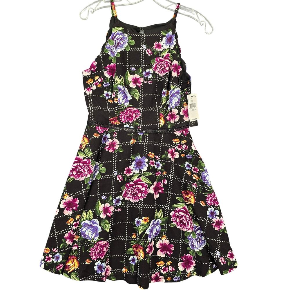 BCX Dress Black Floral Mini Sundress NEW $59 Stretch Womens Size 5 Juniors Aline